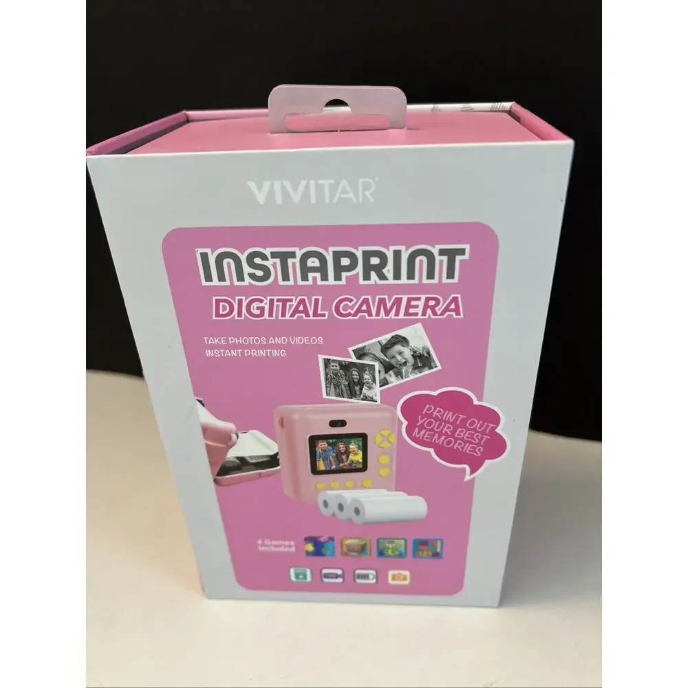 Vivitar Instaprint Digital Camera Pink Compact 4 Games 12mp USB-C Strap Included